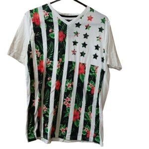 Broken Threads Tropical Print Flag Stars & Stripe Tshirt XL